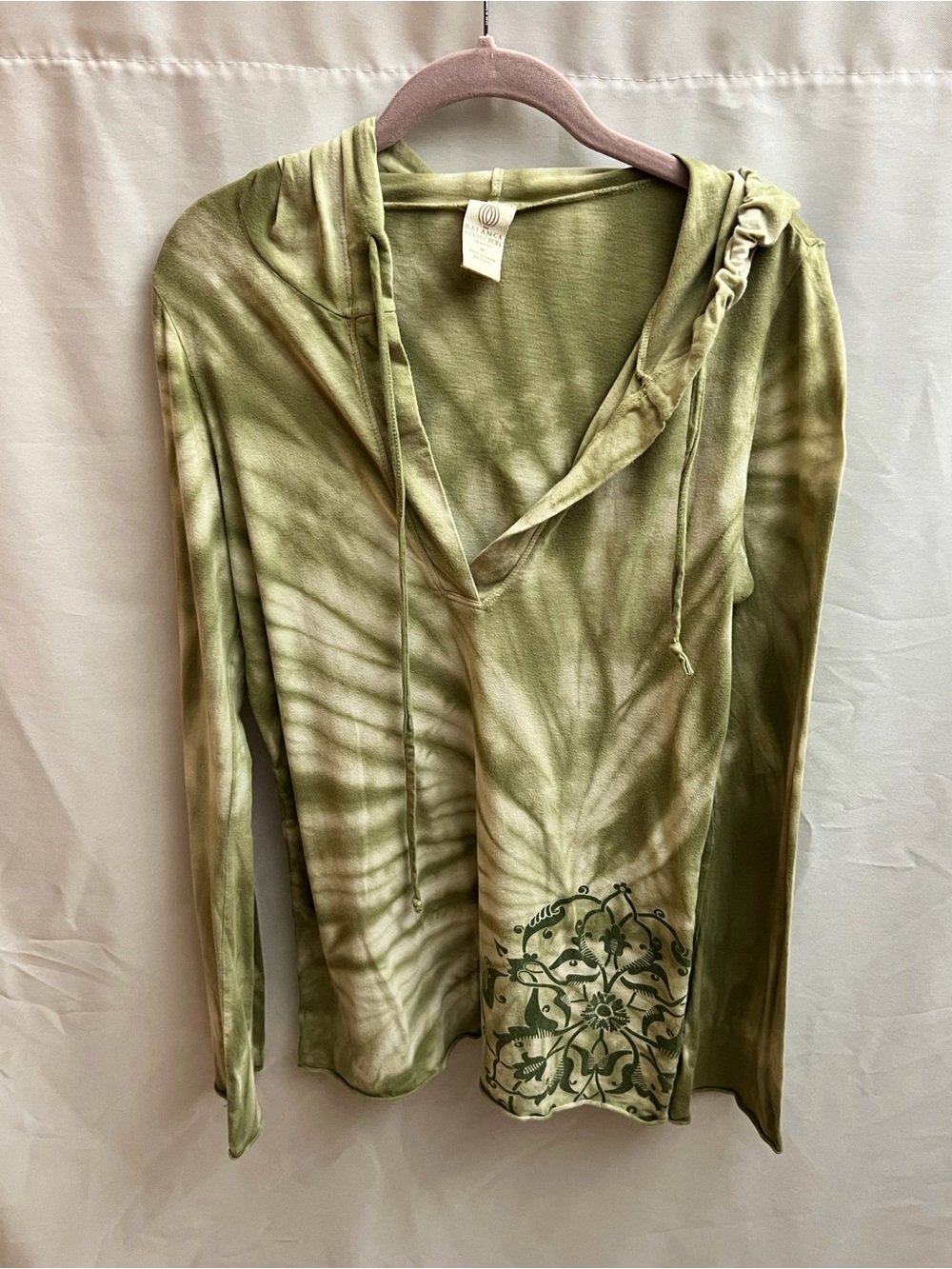 Balance Collection Marika Green Tie Dye Hooded Long Sleeve Top Size M